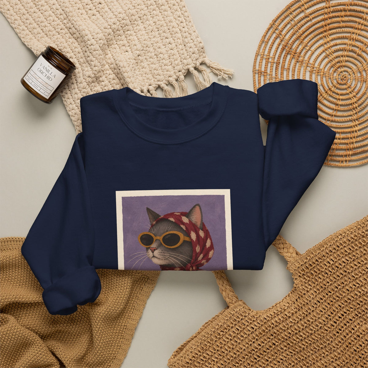 Retro Sunglasses and Headscarf Cat Sweatshirt