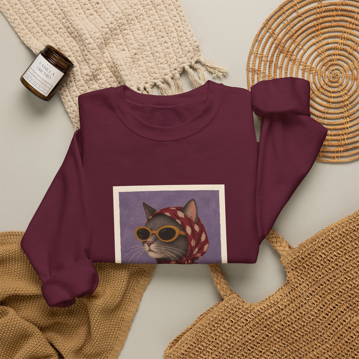 Retro Sunglasses and Headscarf Cat Sweatshirt