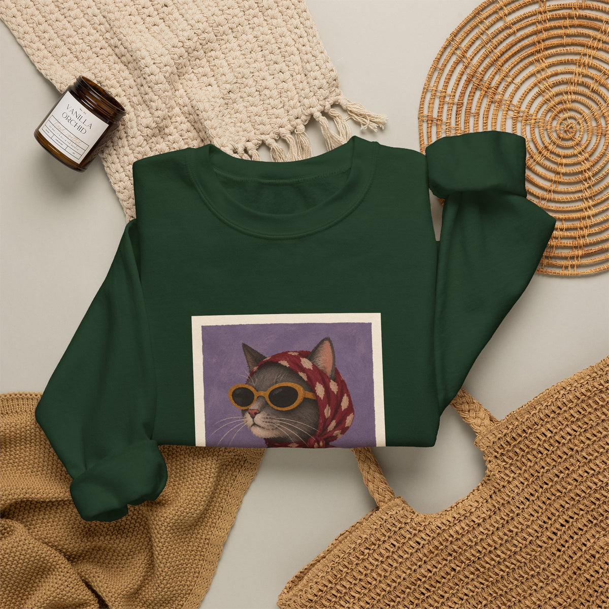 Retro Sunglasses and Headscarf Cat Sweatshirt